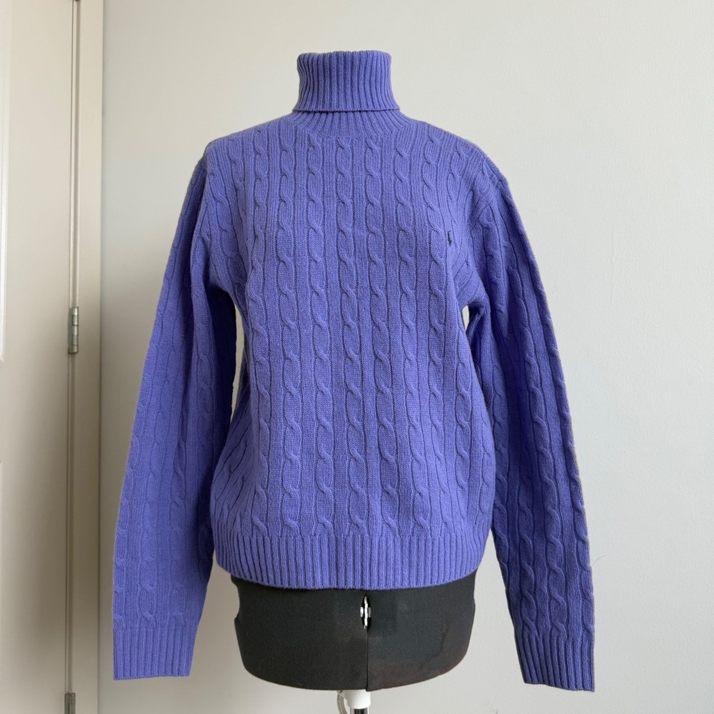 Vintage Ralph Lauren Sport Merino‎ Wool Cable Knit Turtleneck Sweater